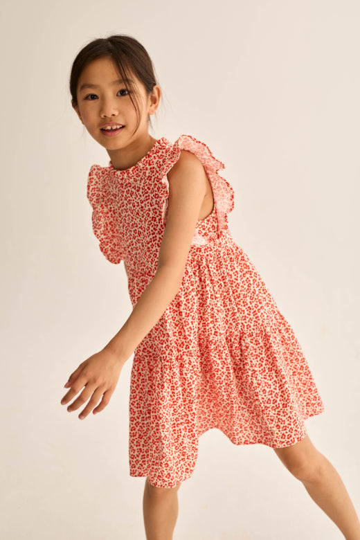 PERLAK160s6 Animal Print cotton dress tomato