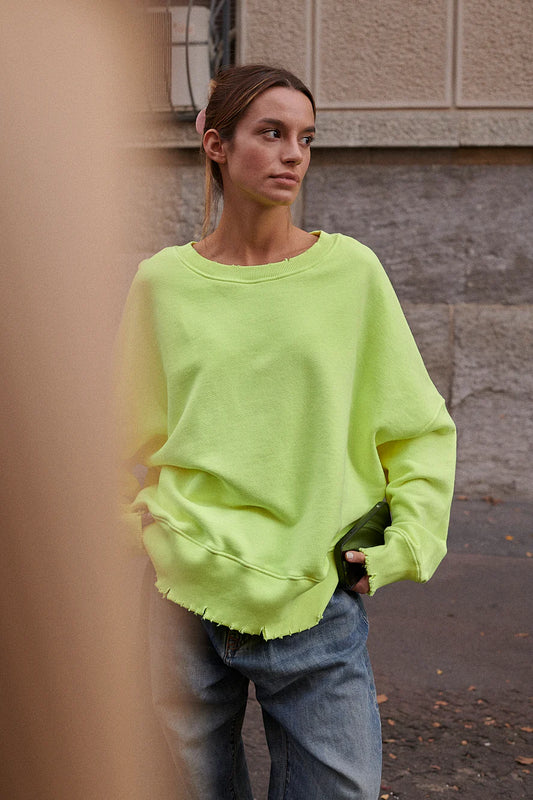 Liv Bergen Sweater Distressed in neon yellow